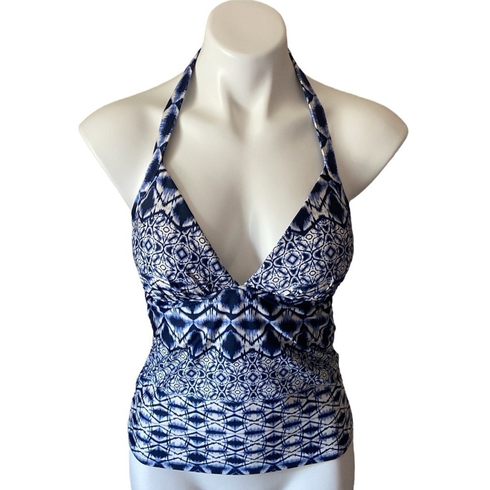 La Blanca Navy Blue Tie Dye Swimsuit Halter Top